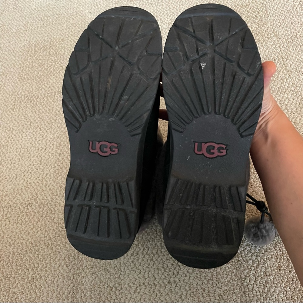 UGG Brie Waterproof Suede Boots Black w/ Pom Poms Women’s size 11 - Picture 11 of 13